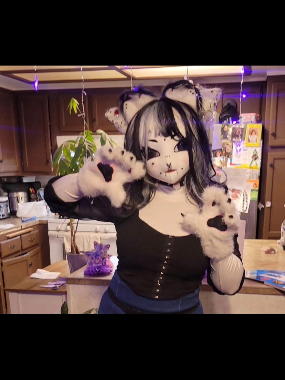Customized unique furry head . One of a kind . Adjustable strap.